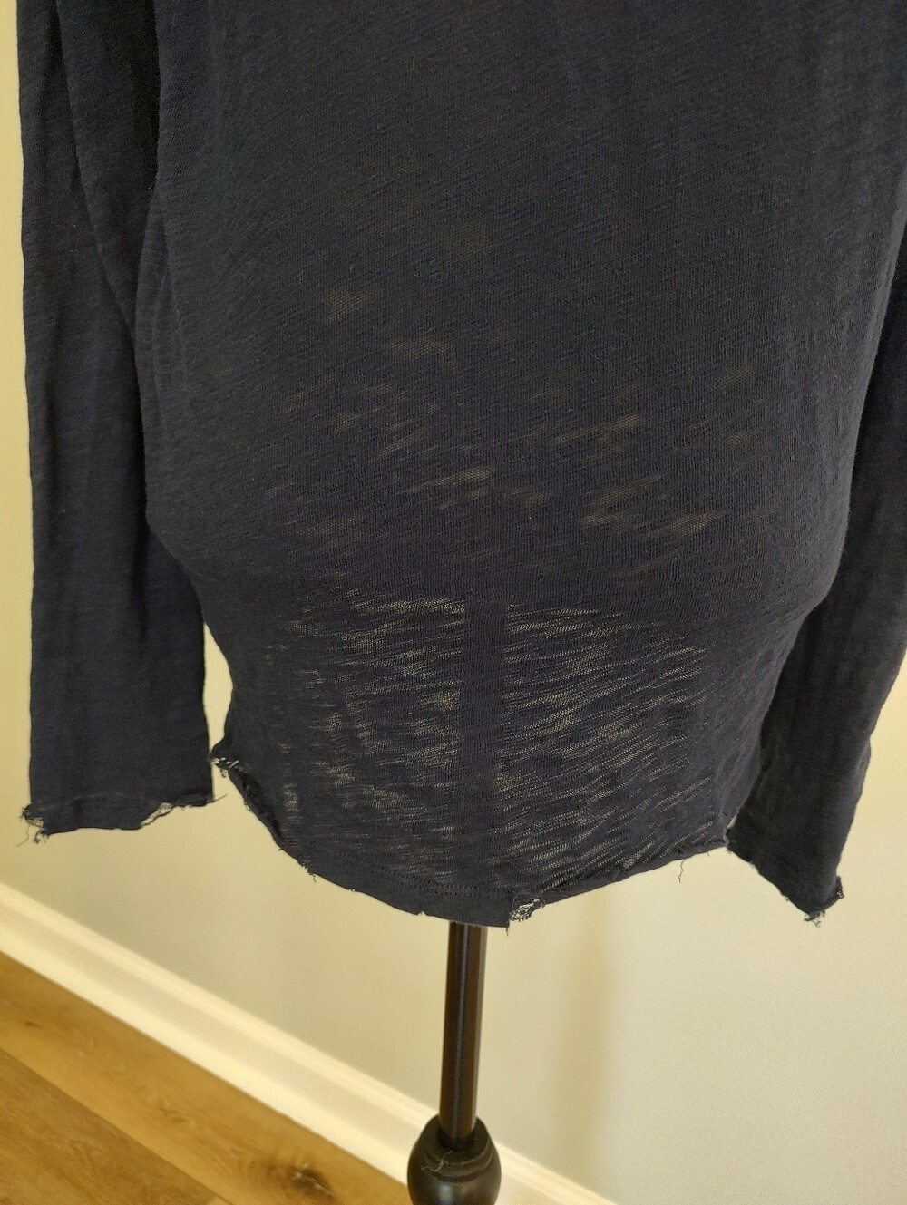 ATM Slub Jersey Destroyed Wash Distressed Hem Navy Blue Long Sleeve Shirt M - Picture 8 of 16